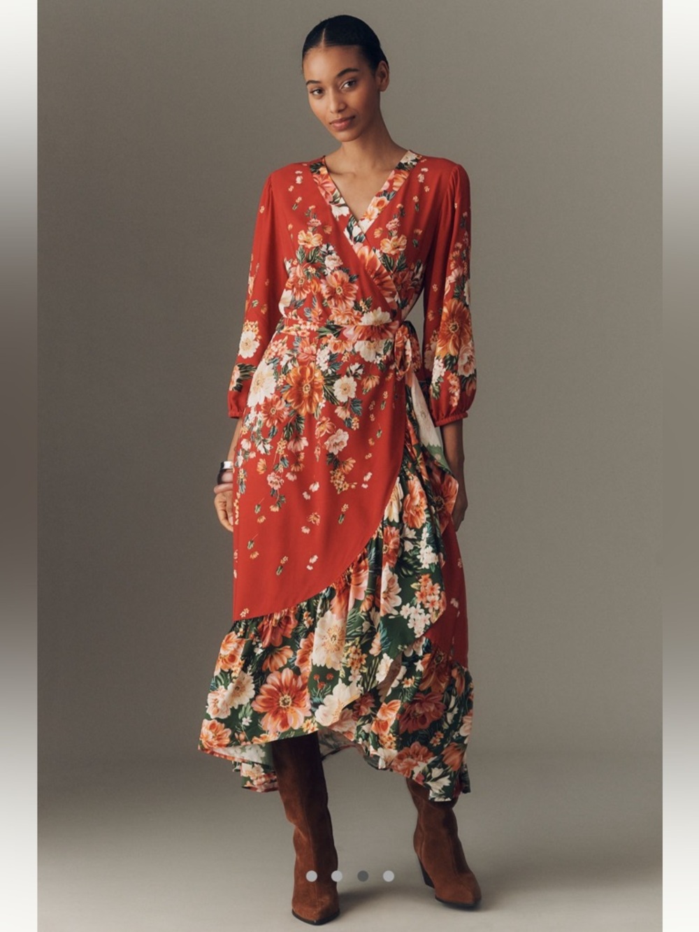 Farm Rio Long-Sleeve Floral Wrap Midi Dress - Sz XSP - Picture 3 of 9